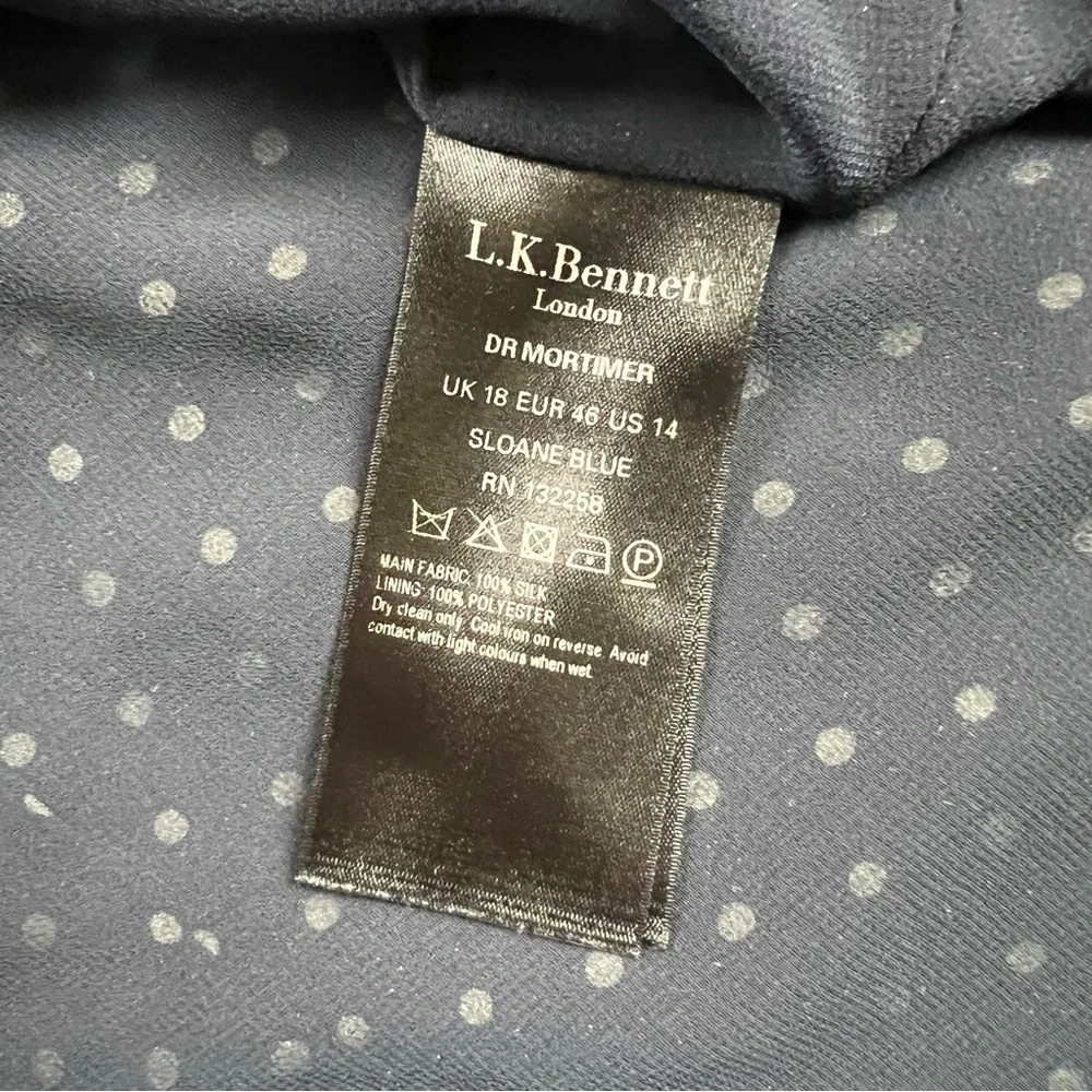 LK BENNETT navy white polka dot silk Mortimer dress in Sloane Blue - Picture 10 of 10